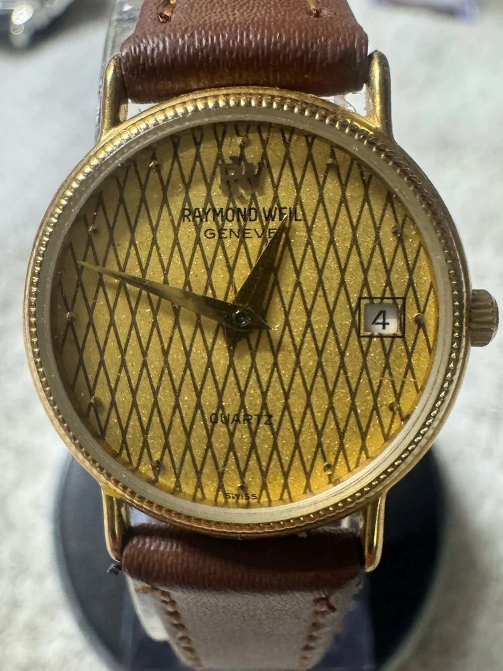 #174 Raymond Weil Gold Dial Brown Leather Strap Watch